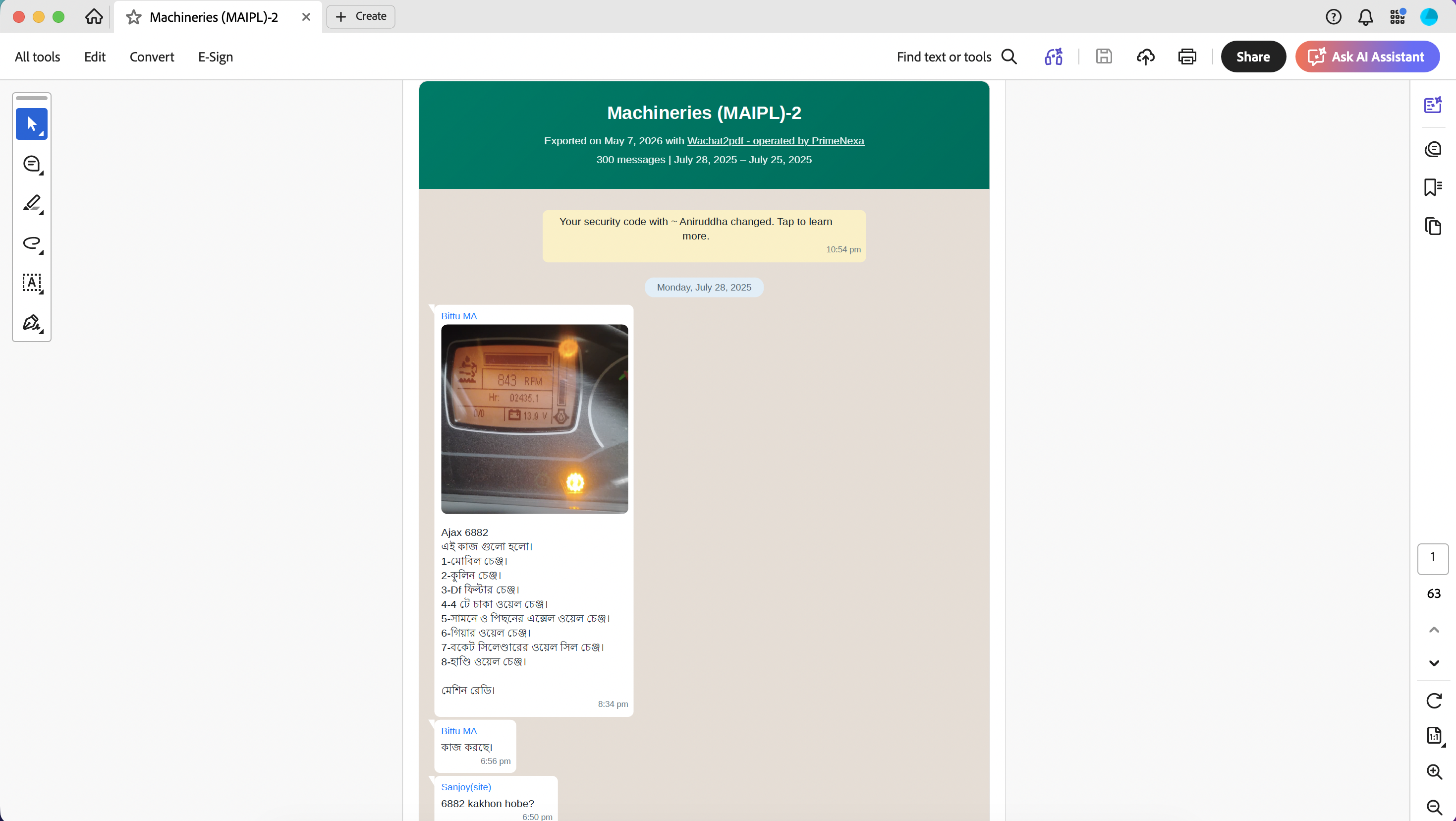 WhatsApp chat exported to a WhatsApp-style PDF with original bubble layout and timestamps